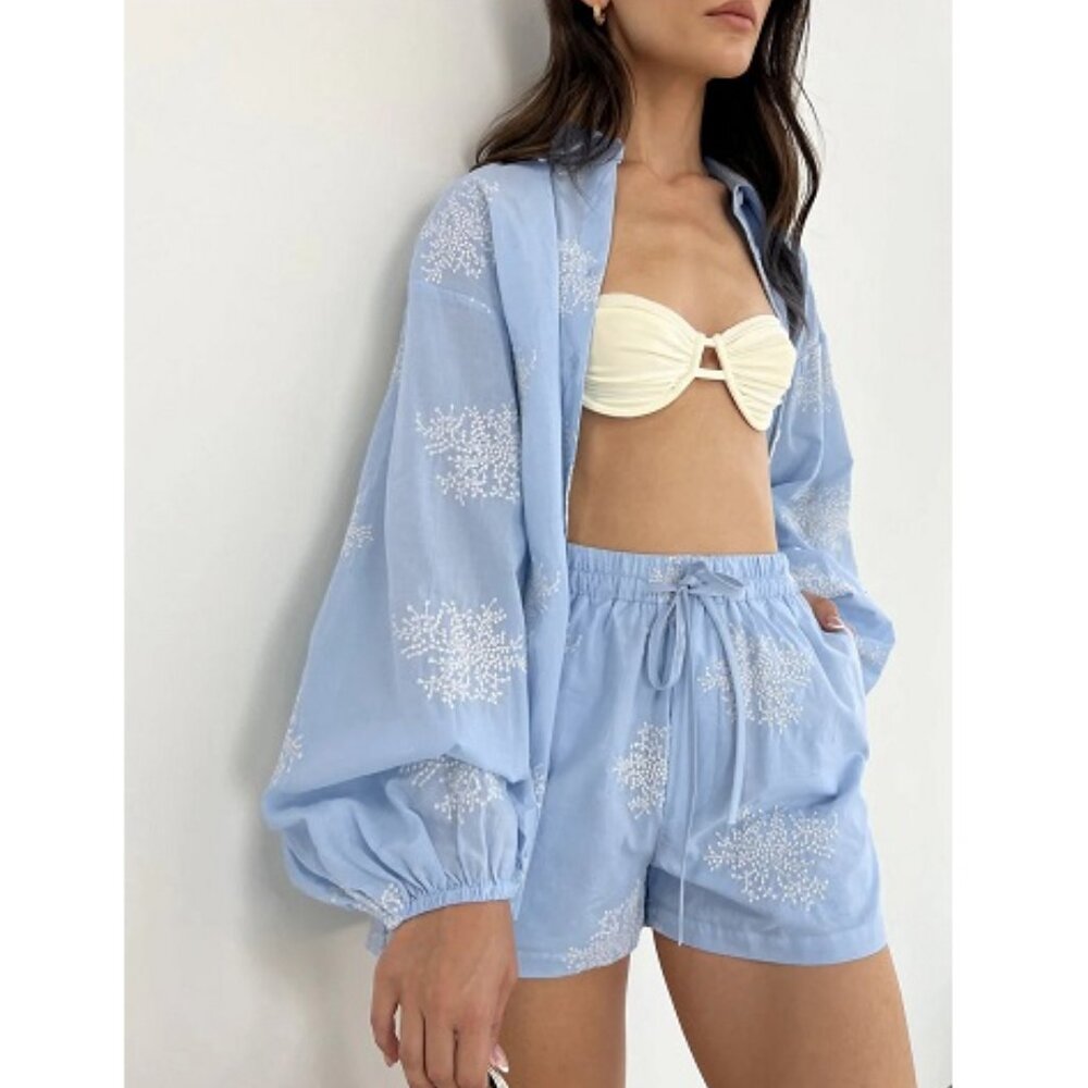 Commense Semi-Sheer Plant Embroidery Casual Shorts Set NWT, Size M - Picture 5 of 17
